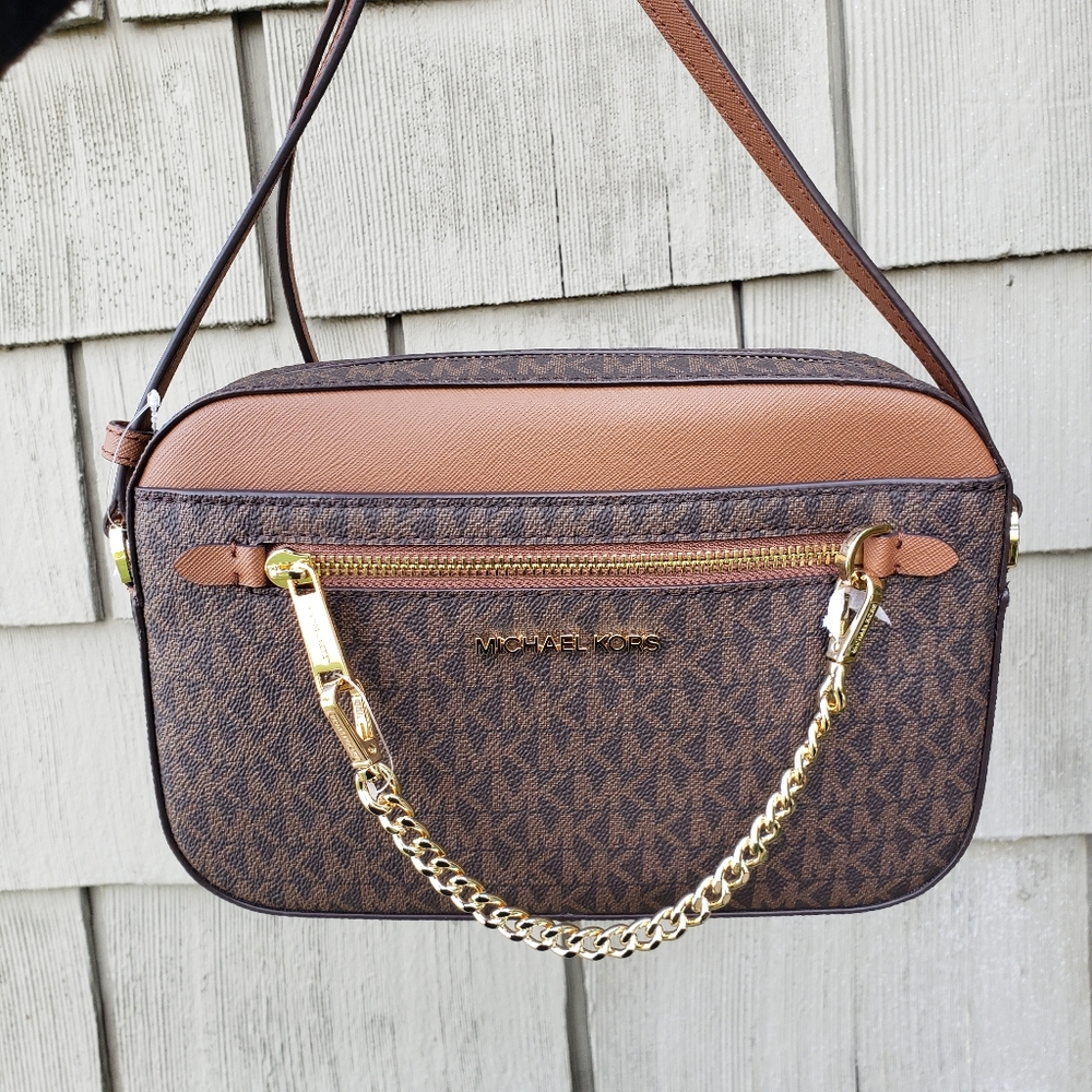 MICHAEL KORS EW LARGE CHAIN  CROSSBODY  Brown MK Signature Bag